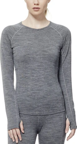 Icebreaker Zone Long Sleeve Crewe - Women's|-|Chandail à Manches Longues Zone Femme -Icebreaker ICE 102570 7E 7EModel 20Front 20Gritstone 20Heather 20 20Snow 2a46d4c2 dd80 44e8 8131 08644d04e178