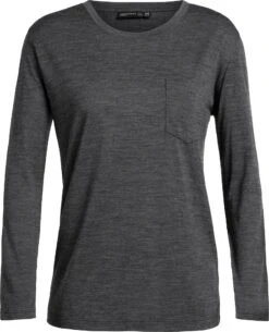 Icebreaker Tech Lite Long Sleeve Pocket Crewe - TABI Collection - Women's|-|Chandail Col Rond à Manches Longues - Femme - Collection TABI -Icebreaker ICE 104238 7EJet 20Heather