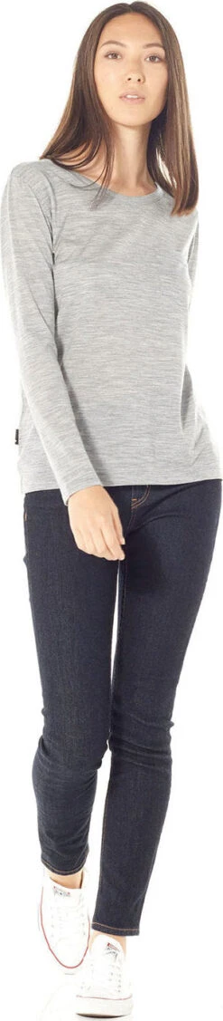 Icebreaker Tech Lite Long Sleeve Pocket Crewe - TABI Collection - Women's|-|Chandail Col Rond à Manches Longues - Femme - Collection TABI -Icebreaker ICE 104238 7E 7EModel 20Front 20Metro 20Heather