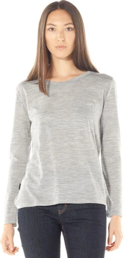 Icebreaker Tech Lite Long Sleeve Pocket Crewe - TABI Collection - Women's|-|Chandail Col Rond à Manches Longues - Femme - Collection TABI -Icebreaker ICE 104238 7E 7EModel 20Metro 20Heather