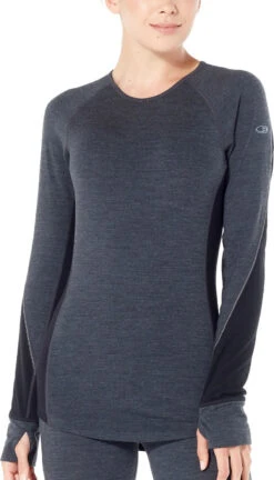 Icebreaker 260 Zone Long Sleeve Crewe - Women's|-|Chandail à Manches Longues 260 Zone - Femme -Icebreaker ICE 104477 7E 7EFront 20Jet 20Heather 20 20Black 20 20Snow
