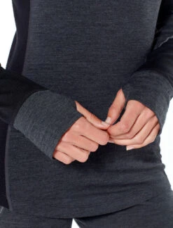 Icebreaker 260 Zone Long Sleeve Crewe - Women's|-|Chandail à Manches Longues 260 Zone - Femme -Icebreaker ICE 104477 7E 7EThumbholes 20Jet 20Heather 20 20Black 20 20Snow