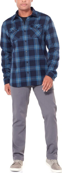Icebreaker Lodge Long Sleeve Flannel Shirt - Men's|-|Chemise à Manches Longues Lodge Flannel - Homme -Icebreaker ICE 104478 7EMidnight 20Navy 20 20Prussian 20Blue 20 20Plaid 7EModel