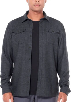 Icebreaker Lodge Long Sleeve Flannel Shirt - Men's|-|Chemise à Manches Longues Lodge Flannel - Homme -Icebreaker ICE 104478 7E 7EFront 20Black 20 20Gritstone 20Heather 20 20Twill 5dbe9dea dc6d 415d 8bf9 ebf5b865034c