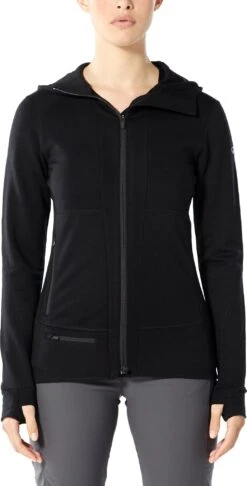 Icebreaker Quantum II Long Sleeve Zip Hood - Women's|-|Chandail à Manches Longues Et Capuchon Quantum II Zip - Femme -Icebreaker ICE 105041 7E 7EModelF 20Black