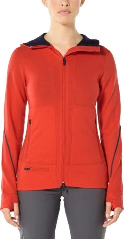 Icebreaker Quantum II Long Sleeve Zip Hood - Women's|-|Chandail à Manches Longues Et Capuchon Quantum II Zip - Femme -Icebreaker ICE 105041 7E 7EModelF 20Fire