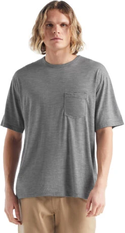Icebreaker Granary Short Sleeve Pocket Tee - Men's|-|T-shirt à Poche à Manches Courtes De Granary - Homme -Icebreaker ICE IB0A56CK 7E 7EFront1 20Metro 20Heather