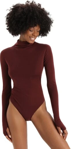 Icebreaker Merino Queens Long Sleeve High Neck Bodysuit - Women's|-|Justaucorps à Col Montant Et Manches Longues Queens - Femme -Icebreaker ICE IB0A59HO 7E 7EFront 20Espresso