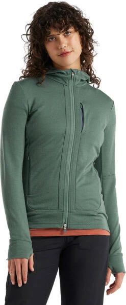 Icebreaker Quantum III LS Zip Hoodie - Women's|-|Chandail Quantum III LS - Femme -Icebreaker ICE IB0A59JW 7E 7EFront1 20Sage