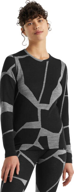 Icebreaker 250 Vertex Fractured Landscapes LS Crewe Base Layer - Women's|-|Couche De Base à Col Rond Et Manches Longues Fractured Landscapes De 250 Vertex - Femme -Icebreaker ICE IB0A59KF 7E 7EFront 20Black