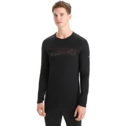 Icebreaker 200 Oasis Crewe Ski Stripes Long Sleeve Shirt Men - Black