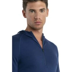 Icebreaker 200 Sonebula Half Zip Long Sleeve Hood Shirt Men - Midnight Navy/Royal Navy/Snow -Icebreaker icebreaker mens 200 sonebula half zip long sleeve hood shirt midnight navy royal navy snow 6 1555386