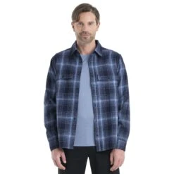 Icebreaker Dawnder Long Sleeve Plaid Flannel Shirt Men - Midnight Navy/Kyanite