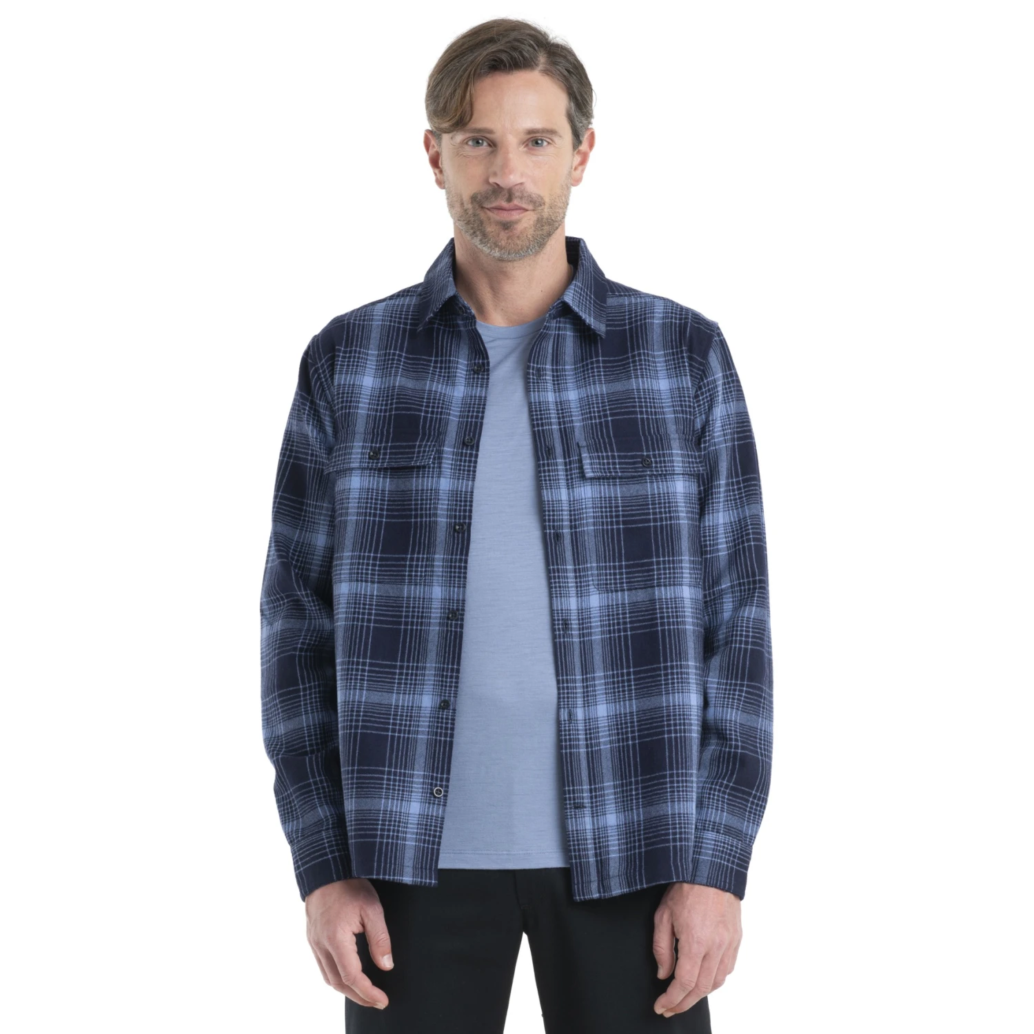 Icebreaker Dawnder Long Sleeve Plaid Flannel Shirt Men - Midnight Navy/Kyanite 3 Icebreaker Dawnder Long Sleeve Plaid Flannel Shirt Men - Midnight Navy/Kyanite