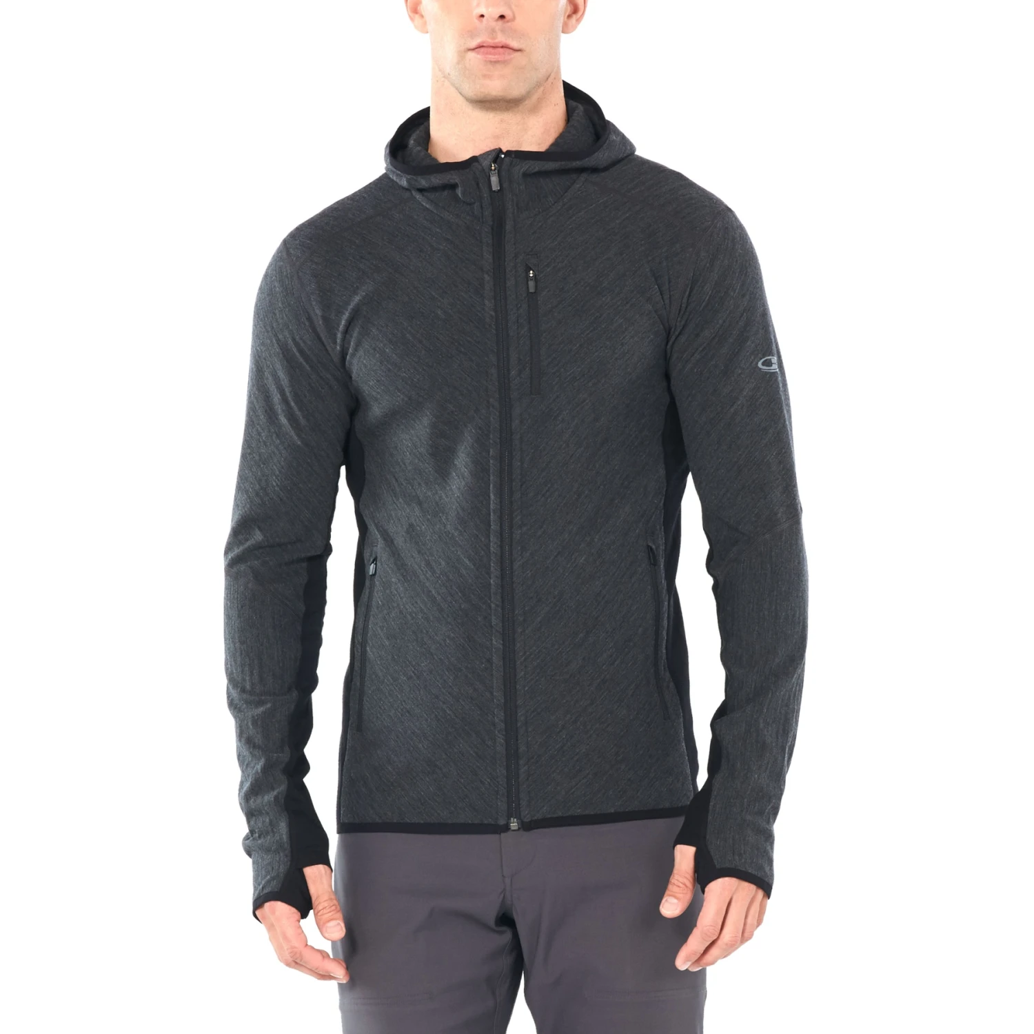 Icebreaker Descender Zip Hood Long Sleeve Midlayer Men - Jet Hthr/Black 3 Icebreaker Descender Zip Hood Long Sleeve Midlayer Men - Jet Hthr/Black