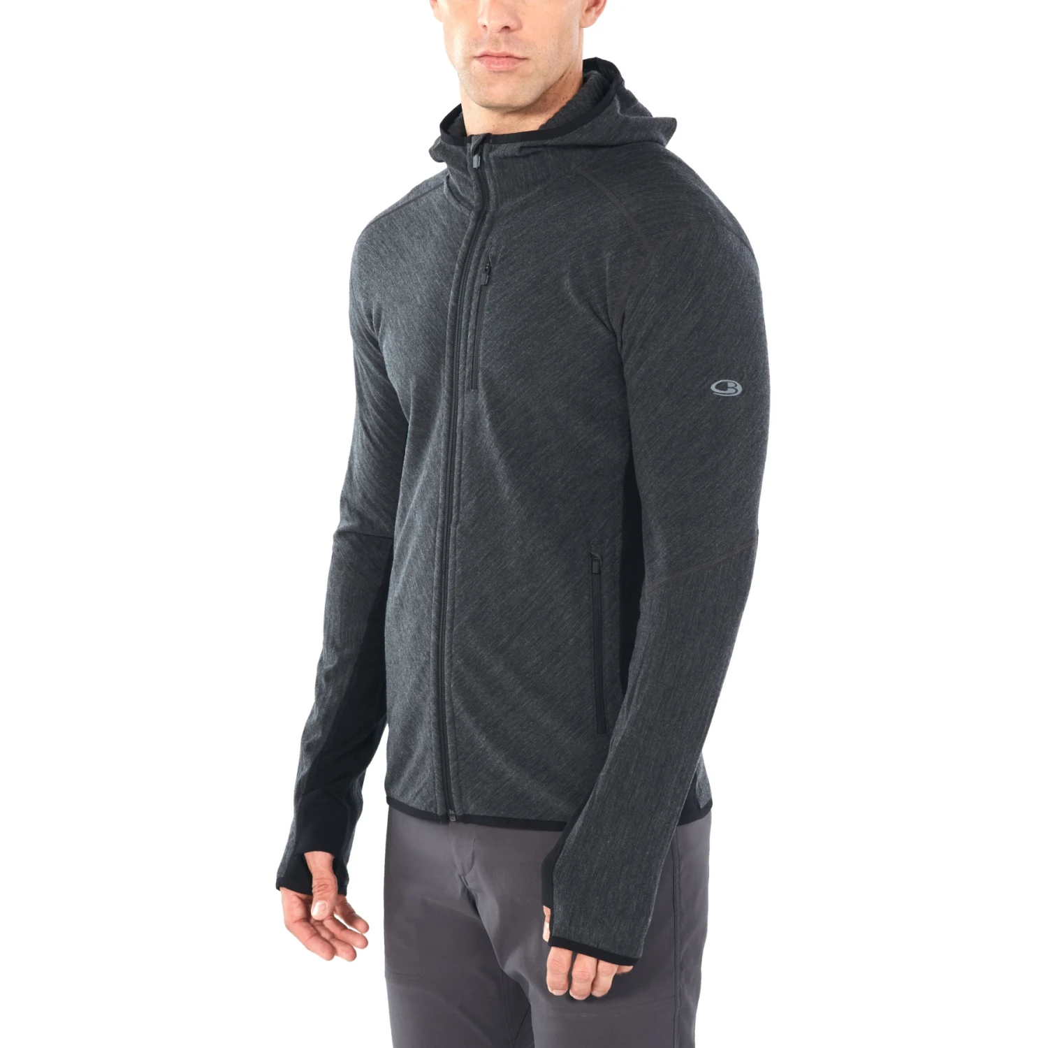 Icebreaker Descender Zip Hood Long Sleeve Midlayer Men - Jet Hthr/Black 6 Icebreaker Descender Zip Hood Long Sleeve Midlayer Men - Jet Hthr/Black - Image 4