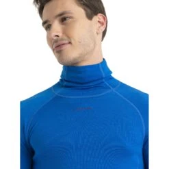 Icebreaker MerinoFine™ Long Sleeve Roll Neck Shirt Men - Lazurite -Icebreaker icebreaker mens merinofine long sleeve roll neck lazurite model 5 1498812