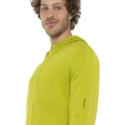 Icebreaker Quantum III Long Sleeve Zip Hood Midlayer Men - Bio Lime/Loden -Icebreaker icebreaker mens quantum iii long sleeve zip hood midlayer bio lime loden model 4 1498882