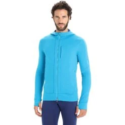 Icebreaker Quantum III Long Sleeve Zip Hood Midlayer Men - Geo Blue/Royal Navy