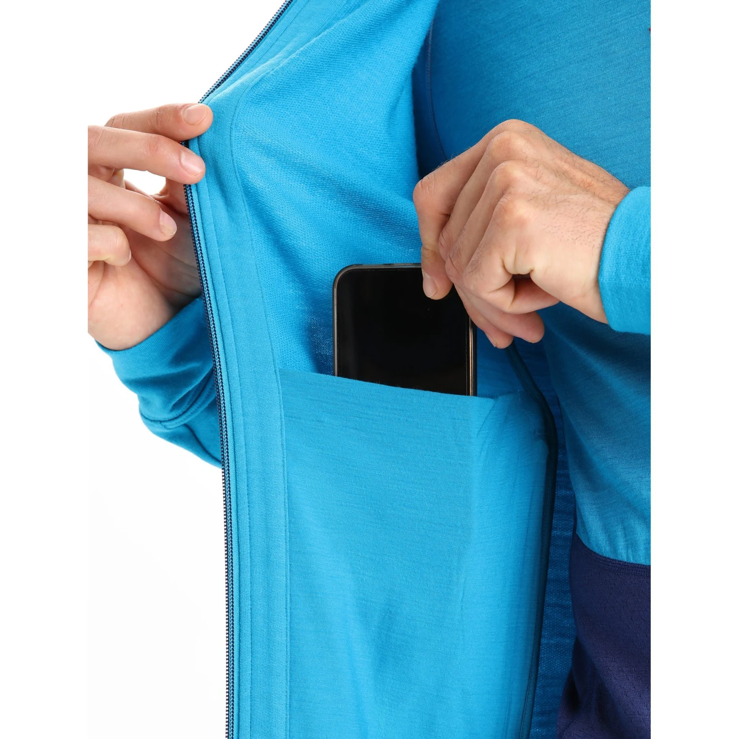 Icebreaker Quantum III Long Sleeve Zip Hood Midlayer Men - Geo Blue/Royal Navy 14 Icebreaker Quantum III Long Sleeve Zip Hood Midlayer Men - Geo Blue/Royal Navy - Image 12