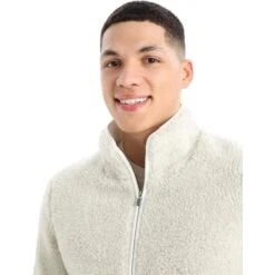 Icebreaker RealFleece™ High Pile Long Sleeve Zip Jacket Men - Ecru Hthr/Snow -Icebreaker icebreaker mens realfleece high pile long sleeve zip jacket ecru hthr snow 5 1263979