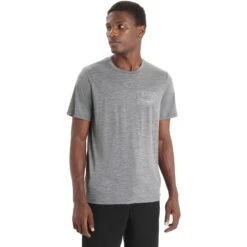 Icebreaker Tech Lite II Mountain Sunset Short Sleeve Tee Men - Gritstone Hthr