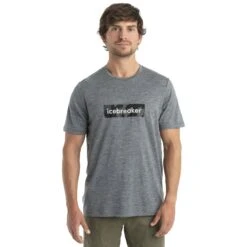 Icebreaker Tech Lite II Natural Shades Logo Short Sleeve Tee Men - Gritstone HTHR