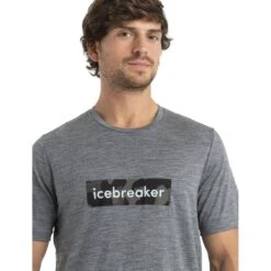 Icebreaker Tech Lite II Natural Shades Logo Short Sleeve Tee Men - Gritstone HTHR -Icebreaker icebreaker mens tech lite ii natural shades logo short sleeve tee gritstone hthr model 4 1499174