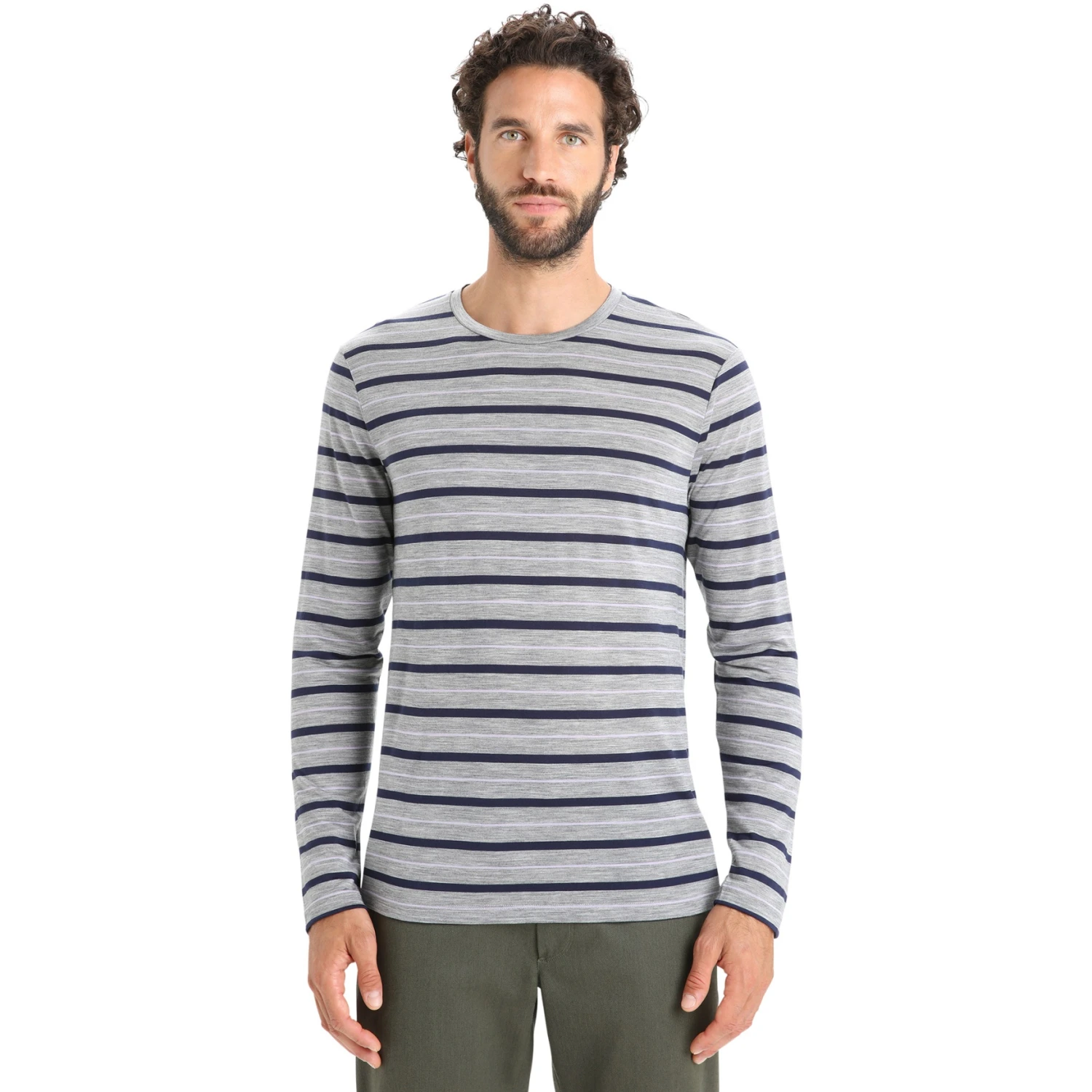 Icebreaker Wave Long Sleeve Tee Men - Metro Hthr/Midnight Navy/Stripe 3 Icebreaker Wave Long Sleeve Tee Men - Metro Hthr/Midnight Navy/Stripe