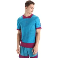 Icebreaker ZoneKnit™ GEODETIC Short Sleeve Tee Men - Geo Blue/Go Berry/AOP