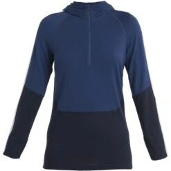 Icebreaker 200 Sonebula Half Zip Long Sleeve Hood Shirt Women - Midnight Navy/Royal Navy/Snow -Icebreaker icebreaker womens 200 sonebula half zip long sleeve hood shirt midnight navy royal navy snow 1 1488812