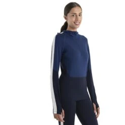 Icebreaker 200 Sonebula Half Zip Long Sleeve Hood Shirt Women - Midnight Navy/Royal Navy/Snow