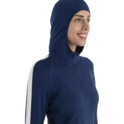 Icebreaker 200 Sonebula Half Zip Long Sleeve Hood Shirt Women - Midnight Navy/Royal Navy/Snow -Icebreaker icebreaker womens 200 sonebula half zip long sleeve hood shirt midnight navy royal navy snow 4 1555378