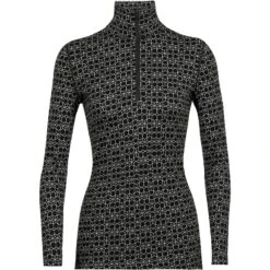 Icebreaker 250 Vertex Half Zip Alpine Geo Long Sleeve Shirt Women - Black/Snow -Icebreaker icebreaker womens 250 vertex long sleeve half zip alpine geo black snow 1 1272512