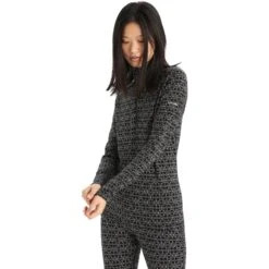 Icebreaker 250 Vertex Half Zip Alpine Geo Long Sleeve Shirt Women - Black/Snow -Icebreaker icebreaker womens 250 vertex long sleeve half zip alpine geo black snow 4 1272515