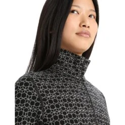 Icebreaker 250 Vertex Half Zip Alpine Geo Long Sleeve Shirt Women - Black/Snow -Icebreaker icebreaker womens 250 vertex long sleeve half zip alpine geo black snow 5 1272516