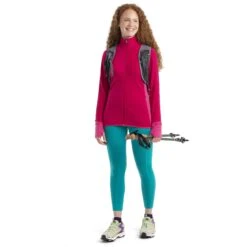 Icebreaker Descender Long Sleeve Zip Women - Electron Pink/Tempo -Icebreaker icebreaker womens descender long sleeve zip electron pink tempo model 3 1498649