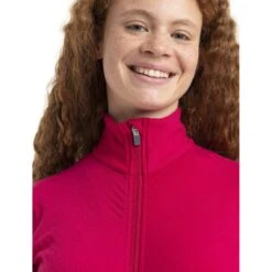 Icebreaker Descender Long Sleeve Zip Women - Electron Pink/Tempo -Icebreaker icebreaker womens descender long sleeve zip electron pink tempo model 5 1498651