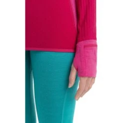 Icebreaker Descender Long Sleeve Zip Women - Electron Pink/Tempo -Icebreaker icebreaker womens descender long sleeve zip electron pink tempo model 6 1498652
