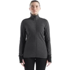 Icebreaker Descender Long Sleeve Zip Women - Jet Hthr/Black