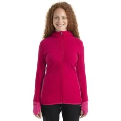 Icebreaker Descender Zip Hood Long Sleeve Midlayer Women - Electron Pink/Tempo