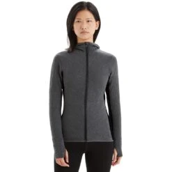 Icebreaker Descender Zip Hood Long Sleeve Midlayer Women - Jet HTHR/Black