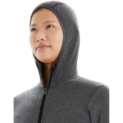 Icebreaker -Icebreaker icebreaker womens descender zip hood long sleeve midlayer jet hthr black 2 1546300
