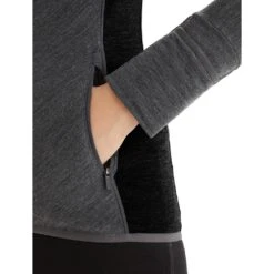 Icebreaker Descender Zip Hood Long Sleeve Midlayer Women - Jet HTHR/Black -Icebreaker icebreaker womens descender zip hood long sleeve midlayer jet hthr black 3 1546301