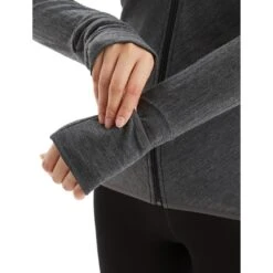Icebreaker Descender Zip Hood Long Sleeve Midlayer Women - Jet HTHR/Black -Icebreaker icebreaker womens descender zip hood long sleeve midlayer jet hthr black 4 1546302