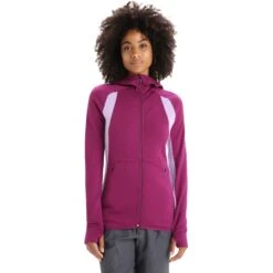 Icebreaker Quantum ZoneKnit™ Long Sleeve Zip Hoodie Women - Go Berry/Purple Gaze