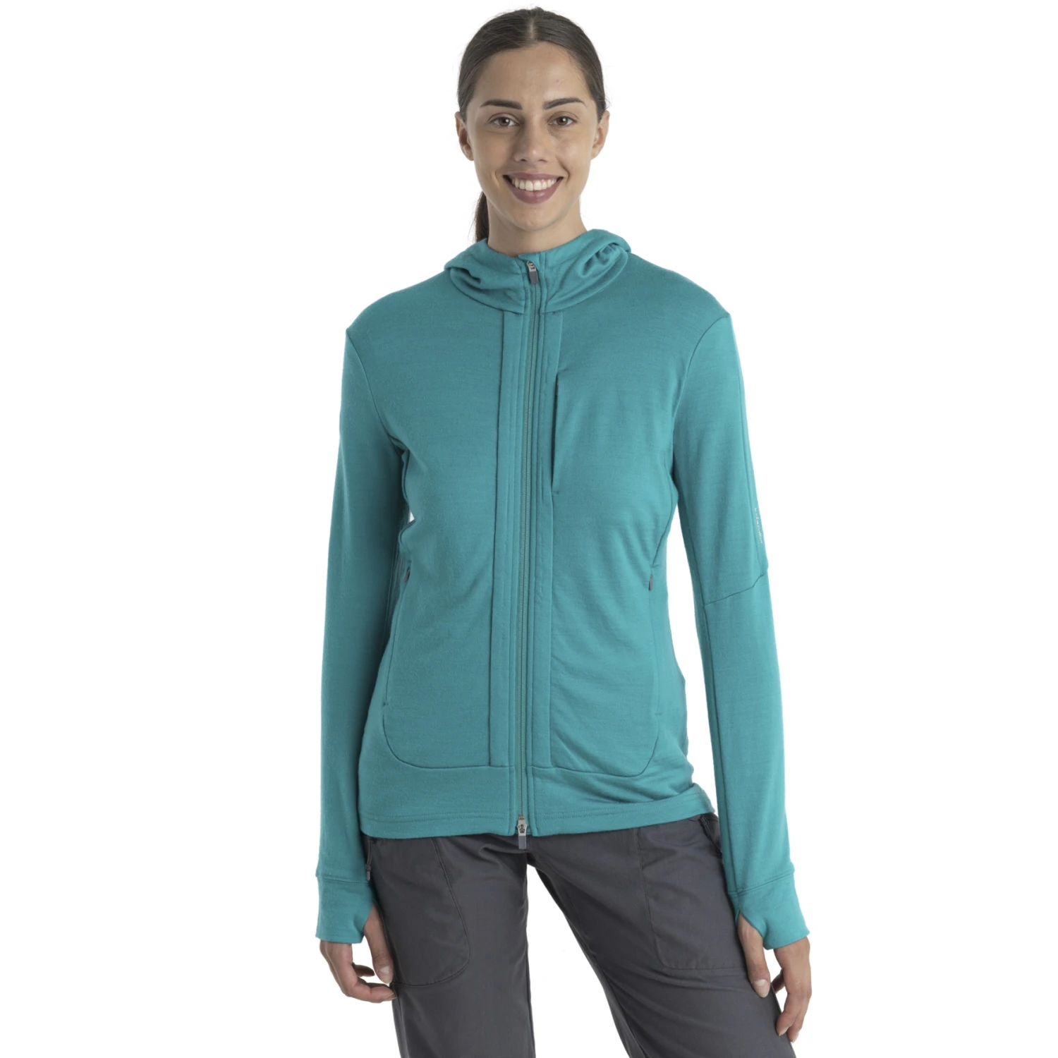 Icebreaker Quantum III Long Sleeve Zip Hood Midlayer Women - Flux Green/Ether 3 Icebreaker Quantum III Long Sleeve Zip Hood Midlayer Women - Flux Green/Ether