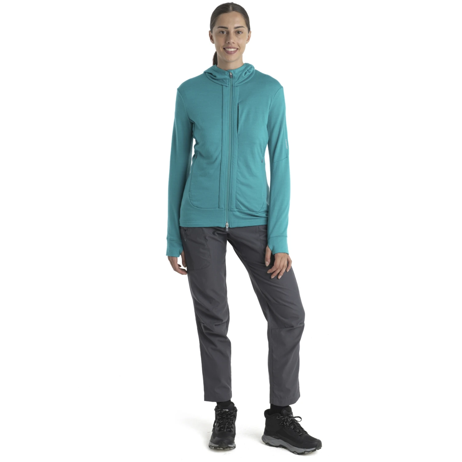 Icebreaker Quantum III Long Sleeve Zip Hood Midlayer Women - Flux Green/Ether 7 Icebreaker Quantum III Long Sleeve Zip Hood Midlayer Women - Flux Green/Ether - Image 5