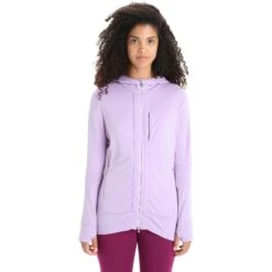 Icebreaker Quantum III Long Sleeve Zip Hood Midlayer Women - Purple Gaze/Go Berry