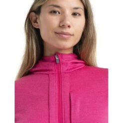 Icebreaker Quantum III Long Sleeve Zip Hood Midlayer Women - Tempo/Electron Pink -Icebreaker icebreaker womens quantum iii long sleeve zip hood midlayer tempo electron pink model 4 1498854
